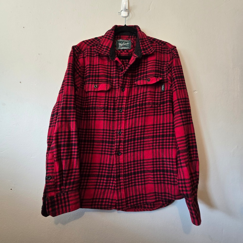 Woolrich Flannel Shirt Mens M Red Black Plaid Wool Blend Heavyweight